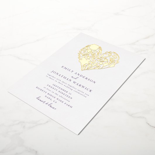 Goudbloem Botanische hartwonden Folie Uitnodiging (Gedraaid)