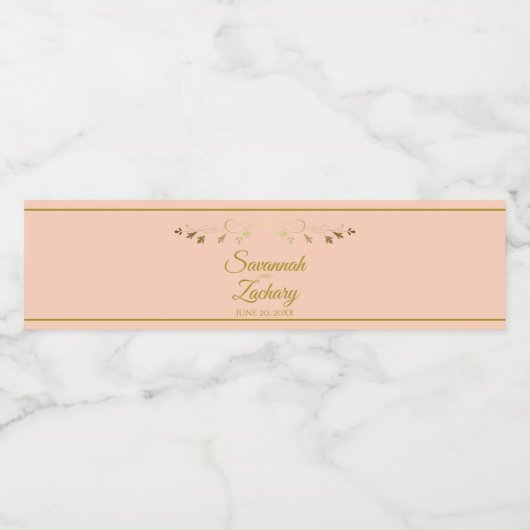  goudbloem - elegante koraalridweddenschap waterfles etiket (Enkel label)