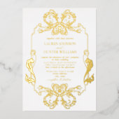 goudbloem-Folie Art Monogram Weddenschap Folie Uitnodiging (Voorkant)