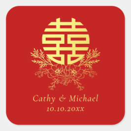 Goudbloem met dubbele geluk, Chinees Vierkante Sticker