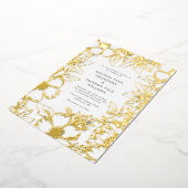 Goudbloem met elegant lijst-huwelijksontwerp folie uitnodiging (Gedraaid)
