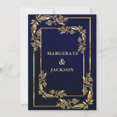 Goudbloem met elegant lijst-huwelijksontwerp kaart (Voorkant)