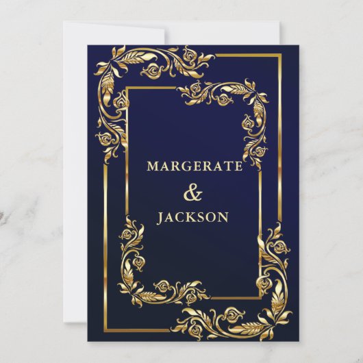 Goudbloem met elegant lijst-huwelijksontwerp kaart (Voorkant)