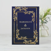 Goudbloem met elegant lijst-huwelijksontwerp kaart (Staand voorkant)