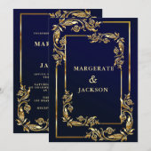 Goudbloem met elegant lijst-huwelijksontwerp kaart (Voorkant / Achterkant)