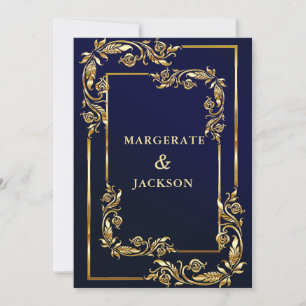 Goudbloem met elegant lijst-huwelijksontwerp kaart