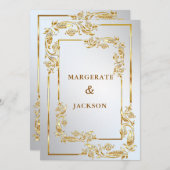 Goudbloem met elegant lijst-huwelijksontwerp kaart (Voorkant / Achterkant)