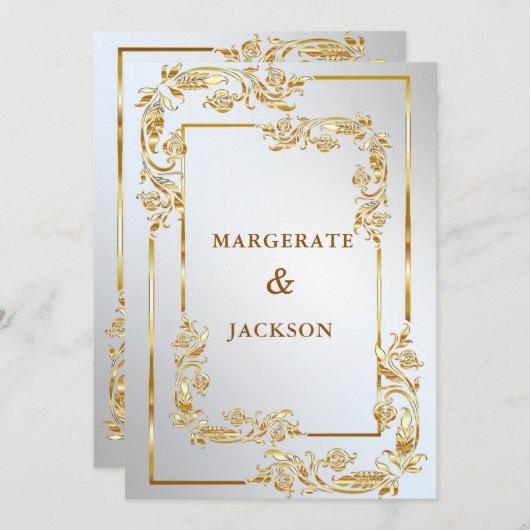 Goudbloem met elegant lijst-huwelijksontwerp kaart (Voorkant / Achterkant)