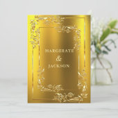 Goudbloem met elegant lijst-huwelijksontwerp kaart (Staand voorkant)