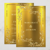 Goudbloem met elegant lijst-huwelijksontwerp kaart (Voorkant / Achterkant)