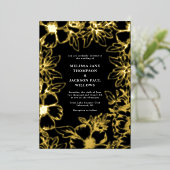 Goudbloem met lijst elegante trouwerij zwart folie uitnodiging (Staand Voorkant)