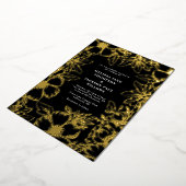 Goudbloem met lijst elegante trouwerij zwart folie uitnodiging (Gedraaid)