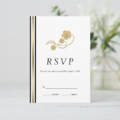 Goudbloemen en goudlijnen RSVP kaartje (Staand voorkant)