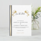 Goudbloemen en -strips save the date (Staand voorkant)