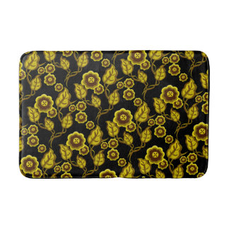 Goudbloemen, goudbladeren, Folkkunstbloem/zwart Badmat