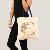 Goudbloemetjesmonogram C Tote Bag (Voorkant (product))