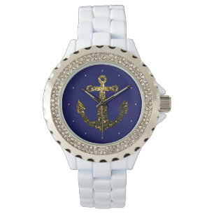 Goudbolglitter Anchor navy blue Horloge