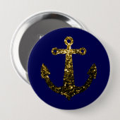Goudbolglitter Anchor navy blue Ronde Button 4,0 Cm (Voorkant /achterkant)
