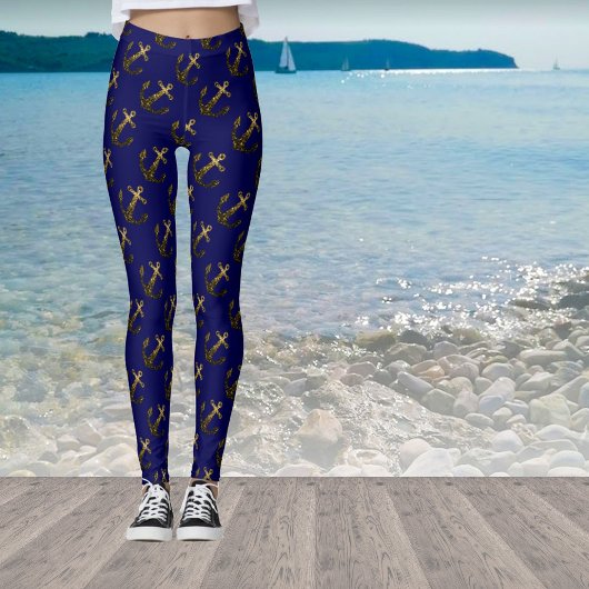 Goudbolglitter Anchor patroonblauw Leggings