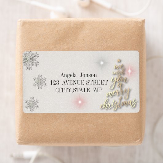 Goudbomen die wij u een prettige kerstdag wensen etiket (Insitu)