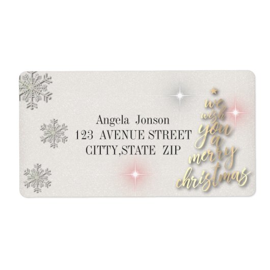 Goudbomen die wij u een prettige kerstdag wensen etiket (Voorkant)