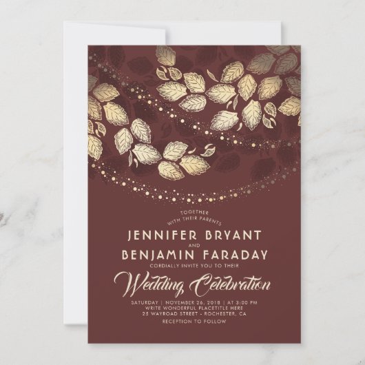 goudbomen | Elegant Burgundy Wedding Kaart (Voorkant)