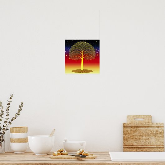 Goudbomen op het Poster Sunset (Keuken)