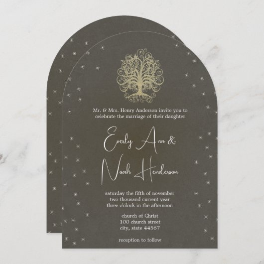 goudboom onder de uitingen van het huwelijk kaart (Voorkant / Achterkant)