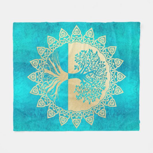 goudboom op Turquoise Fleece Deken (Voorkant (Horizontaal))