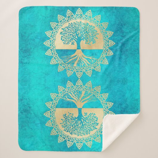 goudboom op Turquoise Sherpa Deken (Voorkant)