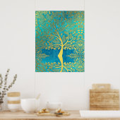 Goudboomreflectie op Blue Peacock Poster (Keuken)