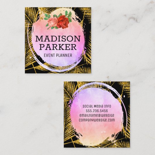 Goudborsgeborsteld lederpatroon vierkante visitekaartje (Voorkant / Achterkant)