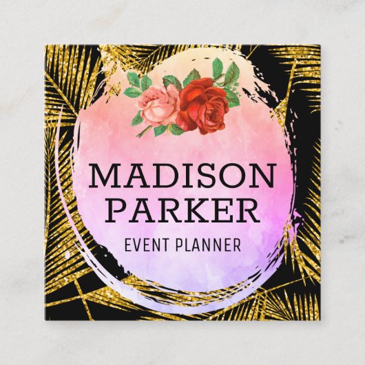 Goudborsgeborsteld lederpatroon vierkante visitekaartje (Voorkant)