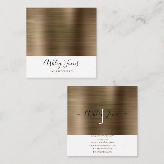 Goudborsgeborsteld metaal Elegant script Vierkante Visitekaartje (Voorkant / Achterkant)