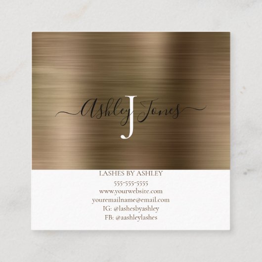 Goudborsgeborsteld metaal Elegant script Vierkante Visitekaartje (Achterkant)