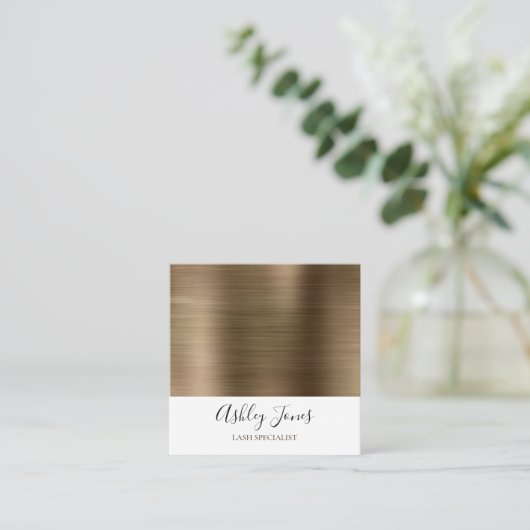 Goudborsgeborsteld metaal Elegant script Vierkante Visitekaartje (Staand voorkant)