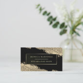 Goudborstelvlek elegant zwart visitekaartje (Staand voorkant)