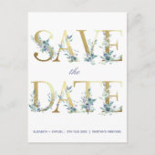 Goudbrieven blauwe Waterverf bloemen Aankondigingskaart (Voorkant)