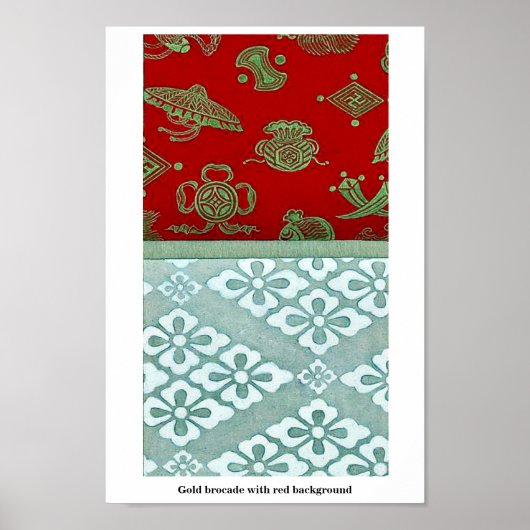Goudbrocade met rode achtergrond poster (Voorkant)