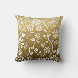 Goudbrocade, witte florale filmpjes kussen
