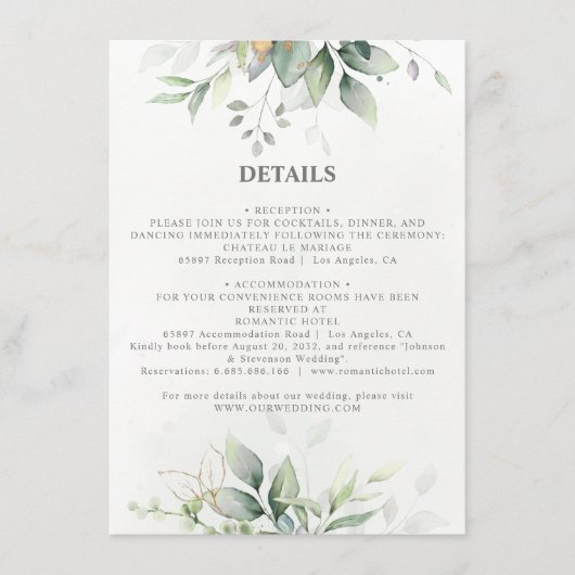 Goudbruiloft met eucalyptusbladgoud in Castro Informatiekaartje (Voorkant)