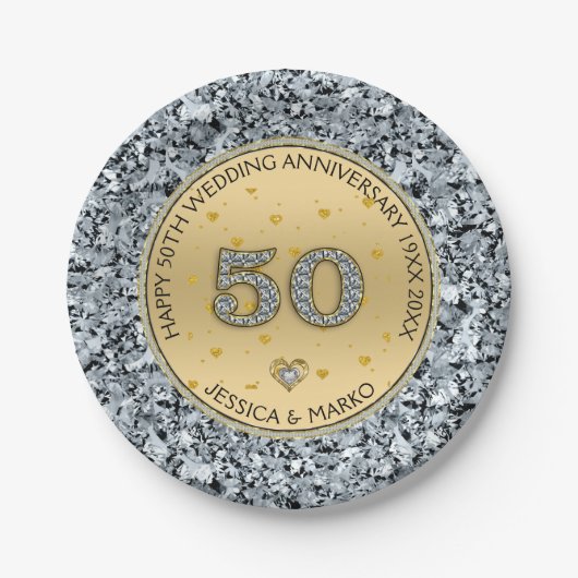 Goudbruiloft Witte diamanten en goud Papieren Bordje (Voorkant)