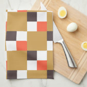 Goudbruin en koraalruitpatroon theedoek (Quarter Fold)