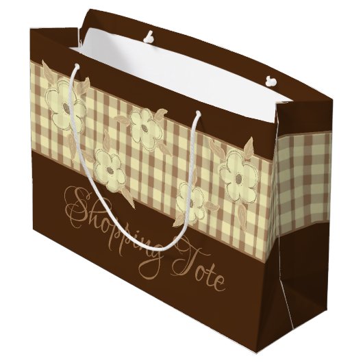 Goudbruin geruite groot cadeauzakje (Achterkant Gekanteld)