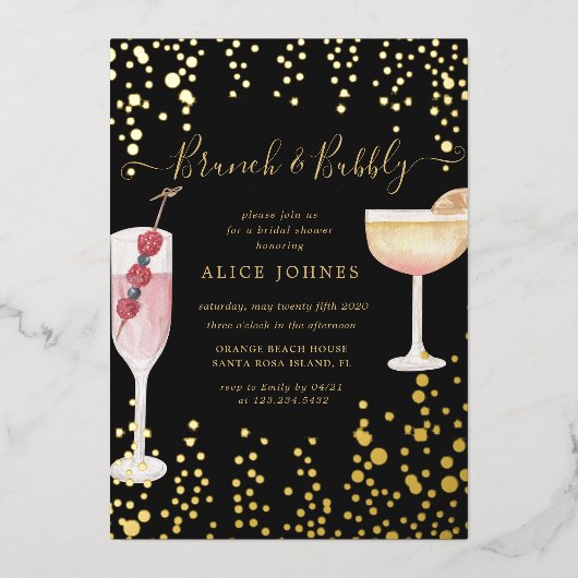 goudbruin kakkerlak goudglitter brunch folie uitnodiging (Voorkant)