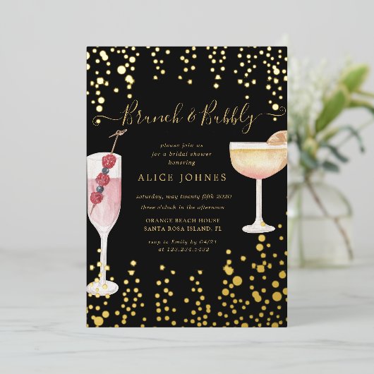 goudbruin kakkerlak goudglitter brunch folie uitnodiging (Staand Voorkant)