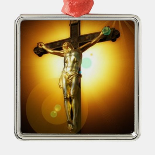 Goudbruin Kruisbeeld Kerst Keramische Versiering Metalen Ornament (Voorkant)
