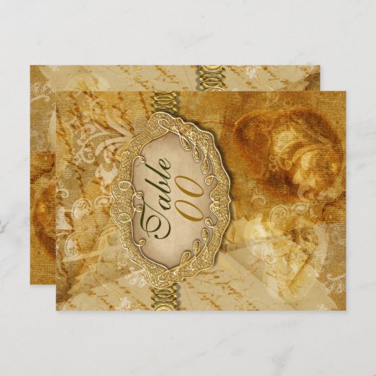 Goudbruin  "tafel nummer" bruiloft briefkaart (Voorkant / Achterkant)