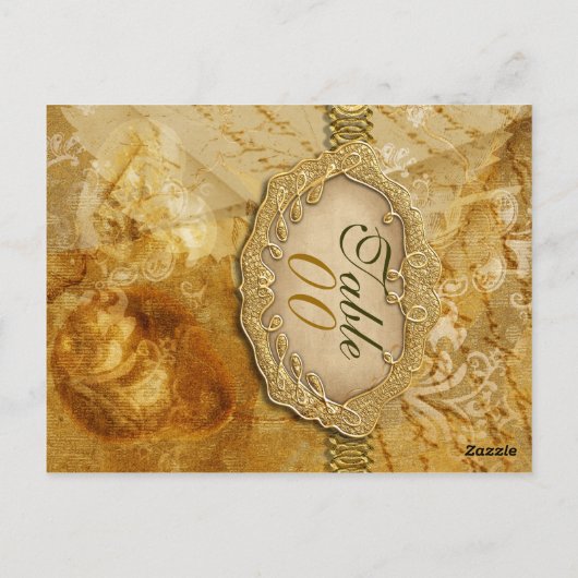 Goudbruin  "tafel nummer" bruiloft briefkaart (Achterkant)