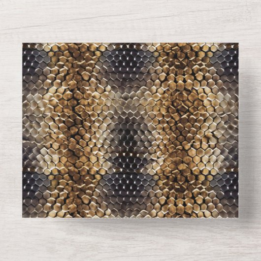 Goudbruin Zwart Ivoor Slangenhuid All In One Uitnodiging (Achterkant)